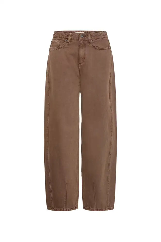ICHI Blich Brown Washed Barrel Leg Jeans - The Mercantile London