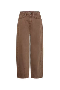 ICHI Blich Brown Washed Barrel Leg Jeans - The Mercantile London