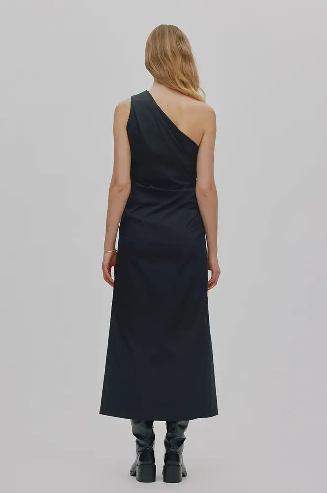 Rabens Saloner Aryana Black Papery One Shoulder Dress - The Mercantile London