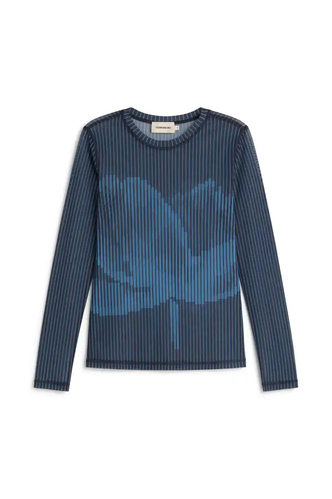 Thinking Mu Lotus Print Navy Tere Top