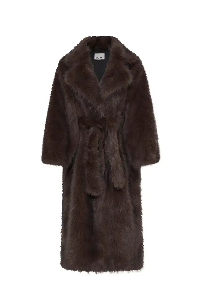 ICHI Havuza Chocolate Brown Melange Fur Coat