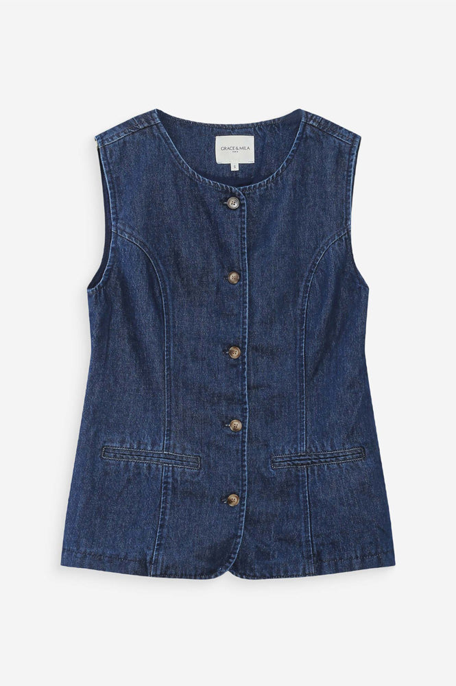Grace & Mila Vallon Dark Denim Vest - The Mercantile London