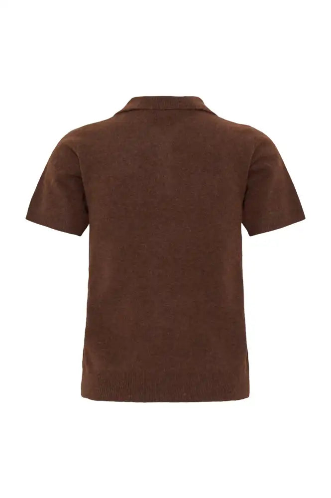 ICHI Dasila Chicory Harlequin Knitted Polo Top