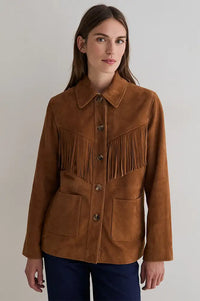 Yerse Camel Tassel Suede Jacket