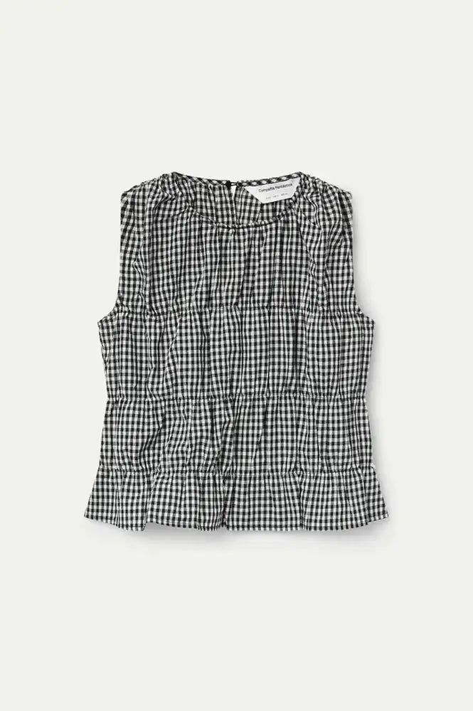 Compania Fantastica Black Gingham Ruched Top
