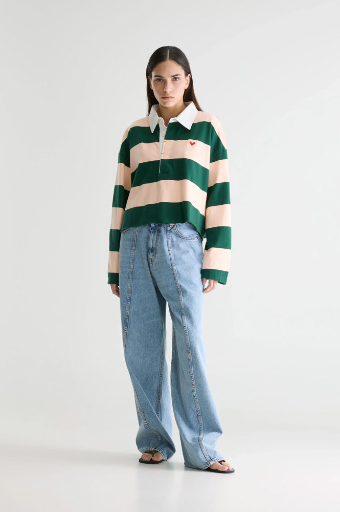 Bellerose Felito Bottle Green Stripe Polo Top