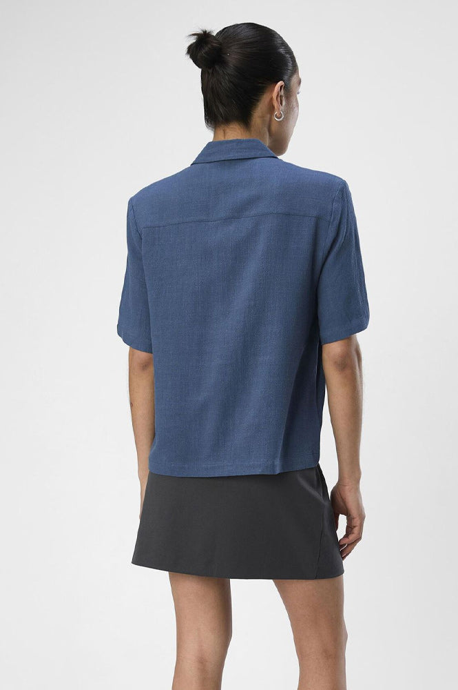 Object Sanne Dark Denim Linen Shirt - The Mercantile London