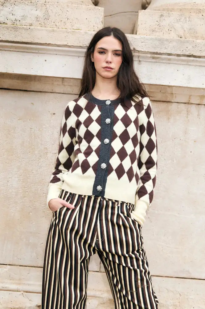 Sophie + Lucie Harlequin Brown Knitted Cardigan
