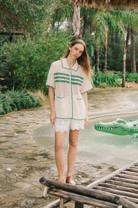 Indi & Cold Retro Green Crochet Shirt - The Mercantile London