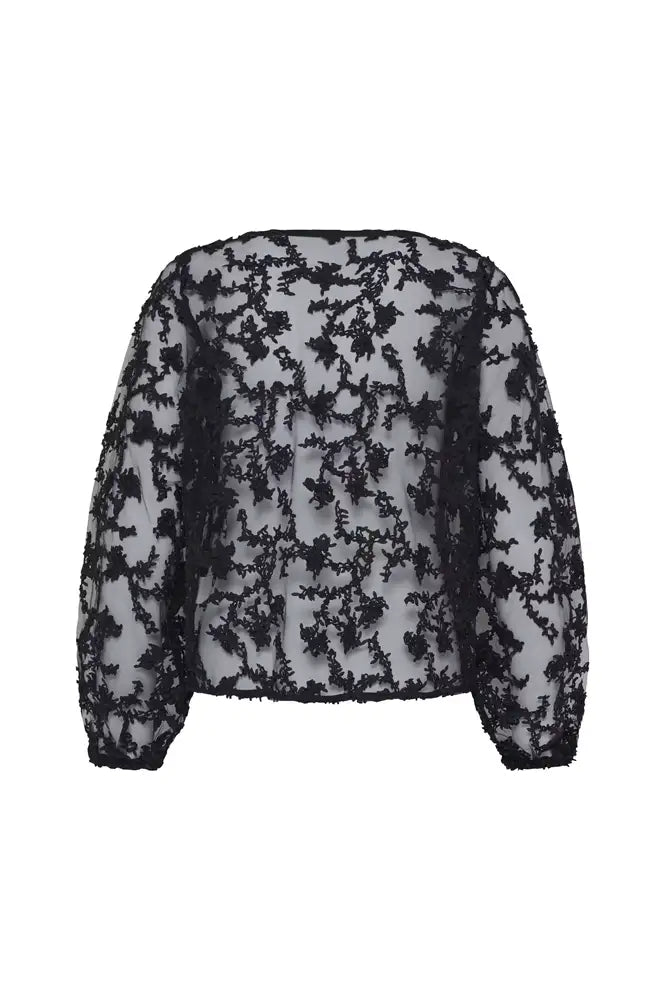 ICHi Balki Black Sheer Floral Blouse