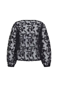 ICHi Balki Black Sheer Floral Blouse