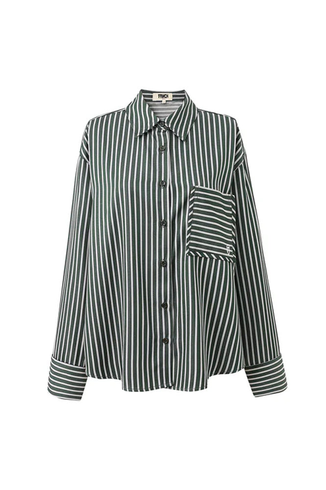 FRNCH Chester Moss Green Striped Shirt - The Mercantile London