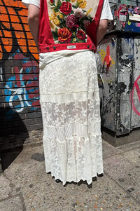 CUBIC Floral Print Lace White Panel Skirt