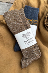 Nishiguchi Kutsushita Boston Ribbed Khaki Socks - The Mercantile London