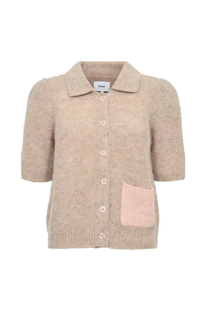 Numph Salia Sesame Melange Short Sleeve Cardigan