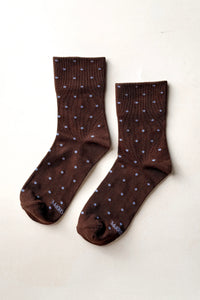 Le Bon Shoppe Patterned Cacao & Blue Polka Dot Sneaker Socks
