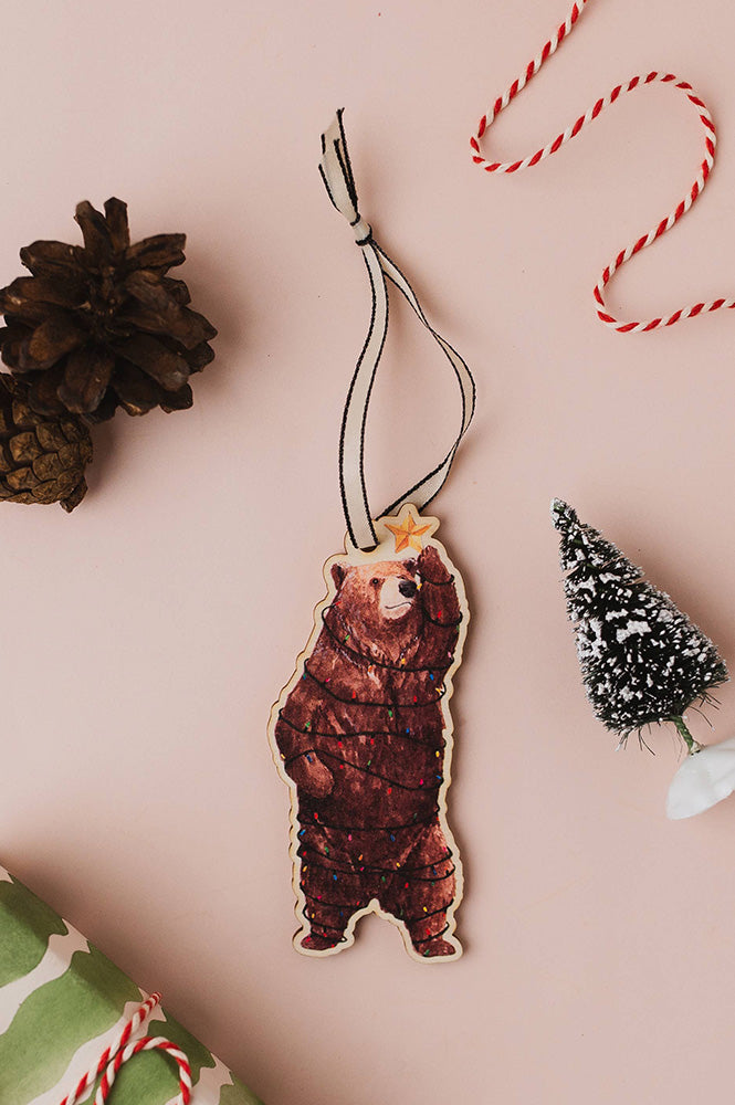 Mister Peebles Beary Lights Wooden Decoration - The Mercantile London