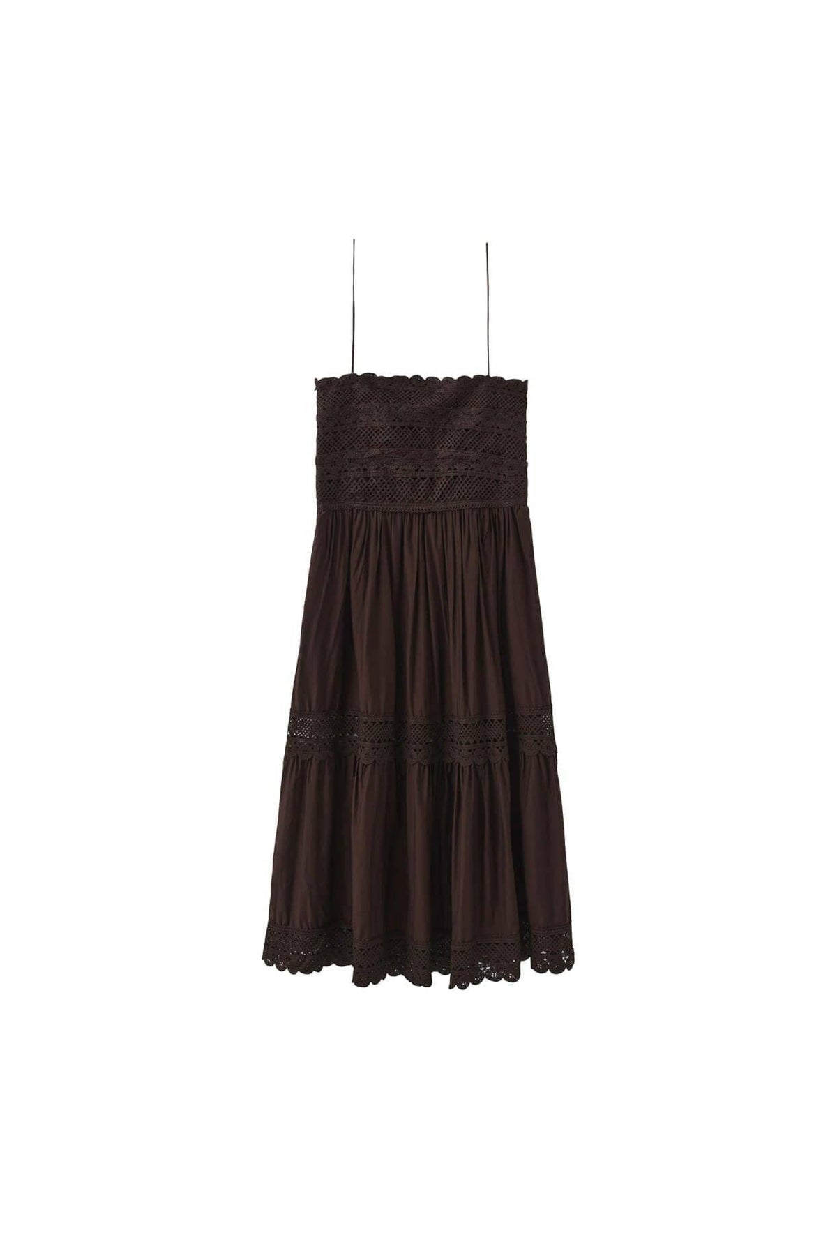 Crochet Lace Panelled Maxi Cami Dress: Brown / S - The Mercantile London