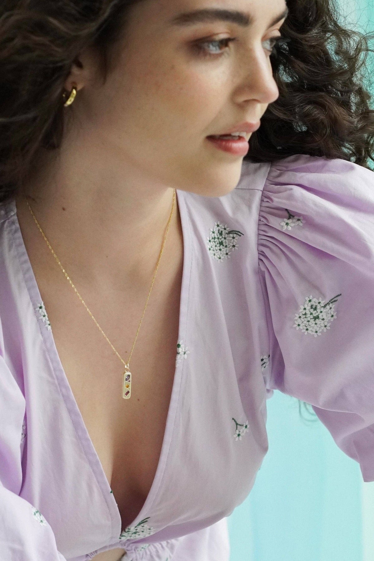 JJ Kaleidoscope Gemstone Tag Pendant Necklace - The Mercantile London