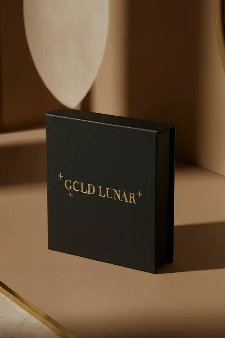 Black box with 'GOLD LUNAR' branding on a beige surface