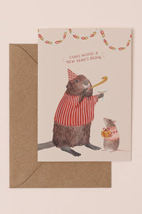 Mister Peebles Chris Mouse and New Year's Beave Christmas Card - The Mercantile London