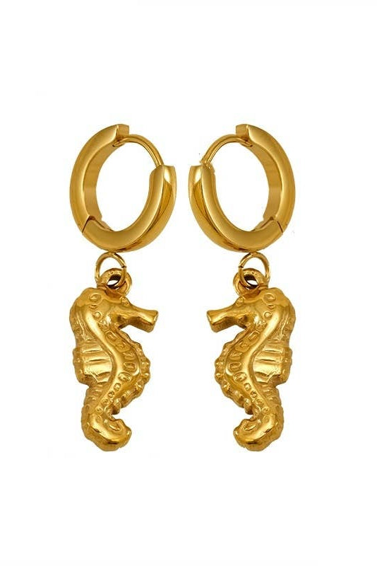 Seahorse Pendant Huggie in Gold - The Mercantile London