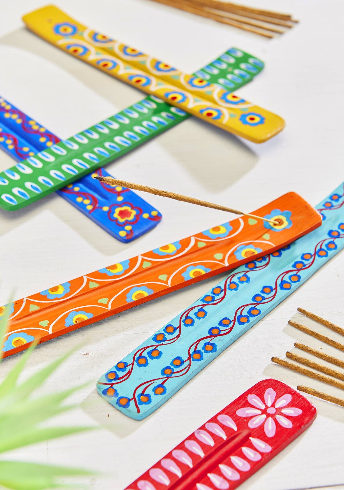Namaste Hand Painted Indian Truck Art Blue Incense Holder