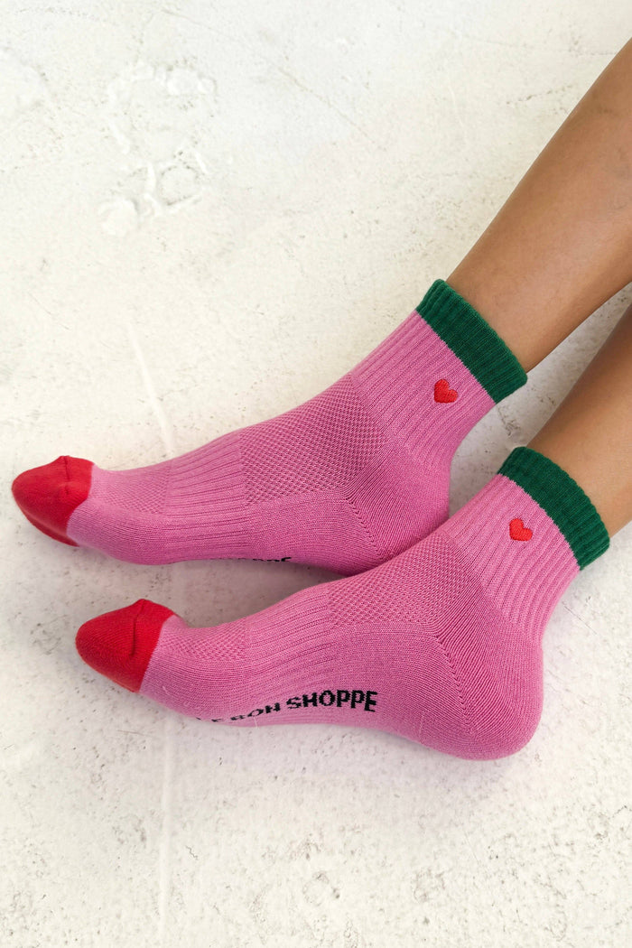 Embroidered Color Block Girlfriend Socks (wholesale): ROSE GREEN + HEART - The Mercantile London