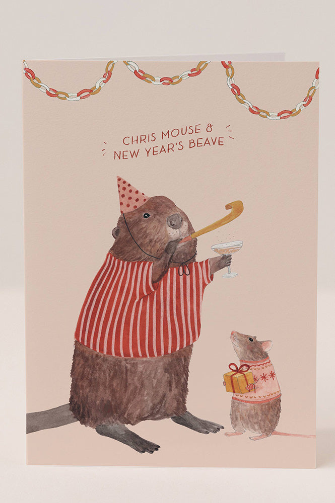 Mister Peebles Chris Mouse and New Year's Beave Christmas Card - The Mercantile London