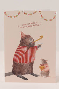 Mister Peebles Chris Mouse and New Year's Beave Christmas Card - The Mercantile London