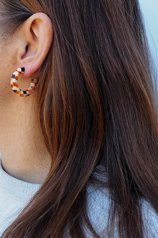 Custom Made Honey Checker Hoop Earrings - The Mercantile London