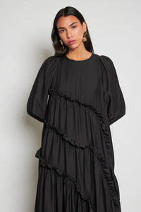 Ghospell Hestia Tiered Black Midi Dress