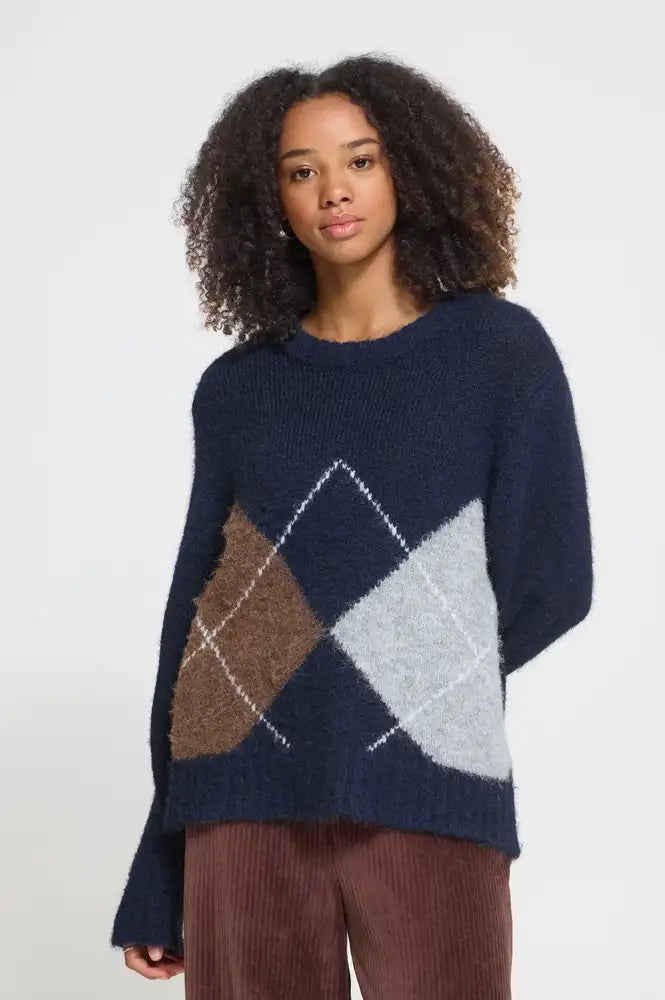 ICHI Bayana Total Eclipse Argyle Jumper