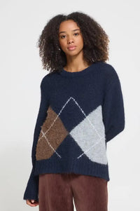 ICHI Bayana Total Eclipse Argyle Jumper