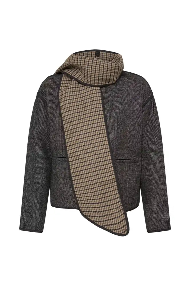 ICHI Frava Black Herringbone Scarf Detail Jacket