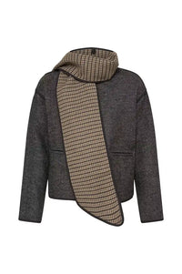 ICHI Frava Black Herringbone Scarf Detail Jacket