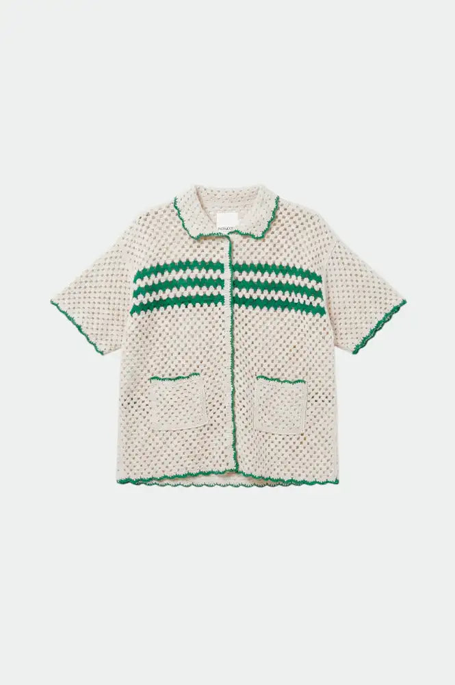 Indi & Cold Retro Green Crochet Shirt - The Mercantile London