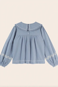 Emile Et Ida Elena Lac Blue Embroidered Blouse