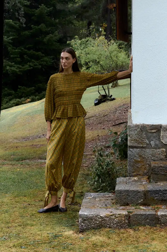 Carmen Says Crush Mustard Check Bloomers - The Mercantile London