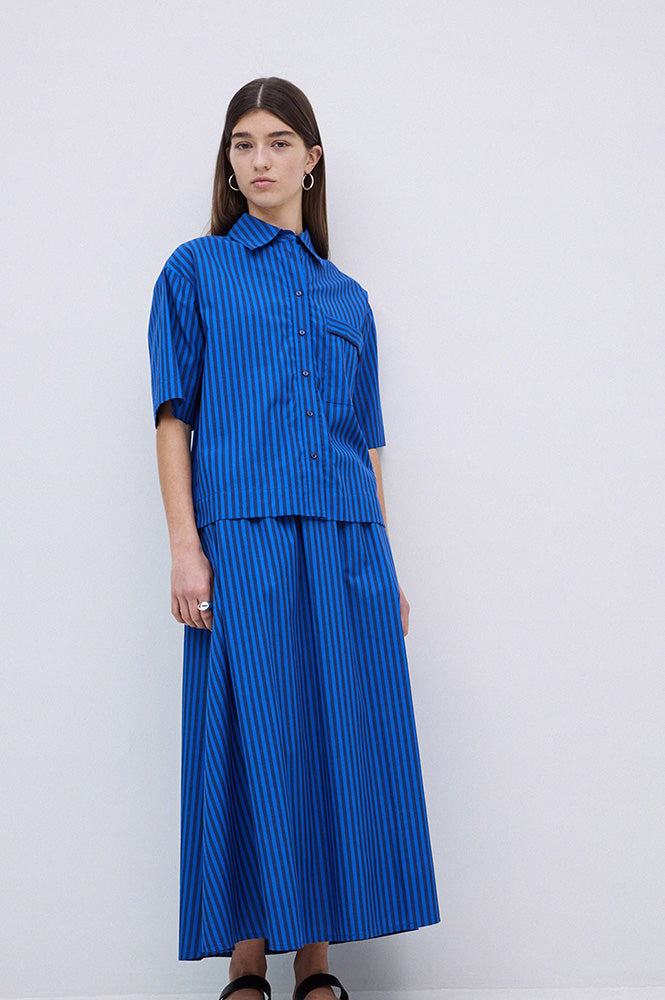 Yerse Bubble Striped Azure and Navy Shirt - The Mercantile London