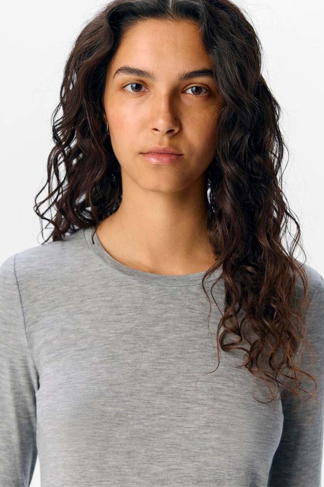 Object Zofia Grey Long Sleeve Top - The Mercantile London