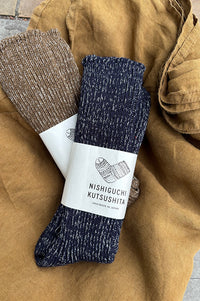Nishiguchi Kutsushita Boston Ribbed Midnight Socks - The Mercantile London