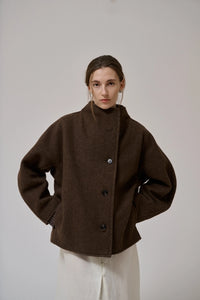 Anne Mi Thyme Brown Short Wool Coat