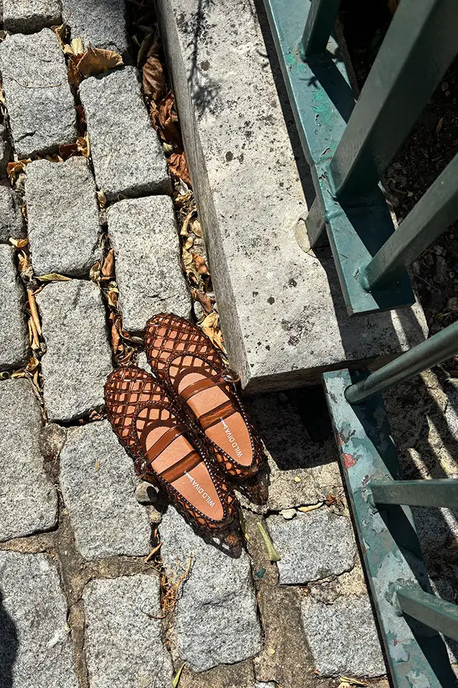 Ansla Brown Woven Mary Jane Flats