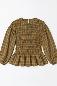 Carmen Says Automne Mustard Checked Smocked Blouse - The Mercantile London