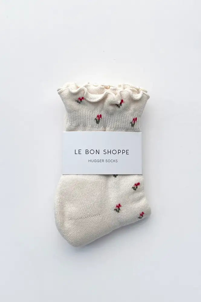 Le Bon Shoppe Cream Petal Ruffle Hugger Socks