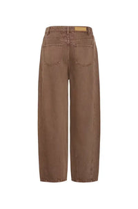ICHI Blich Brown Washed Barrel Leg Jeans - The Mercantile London