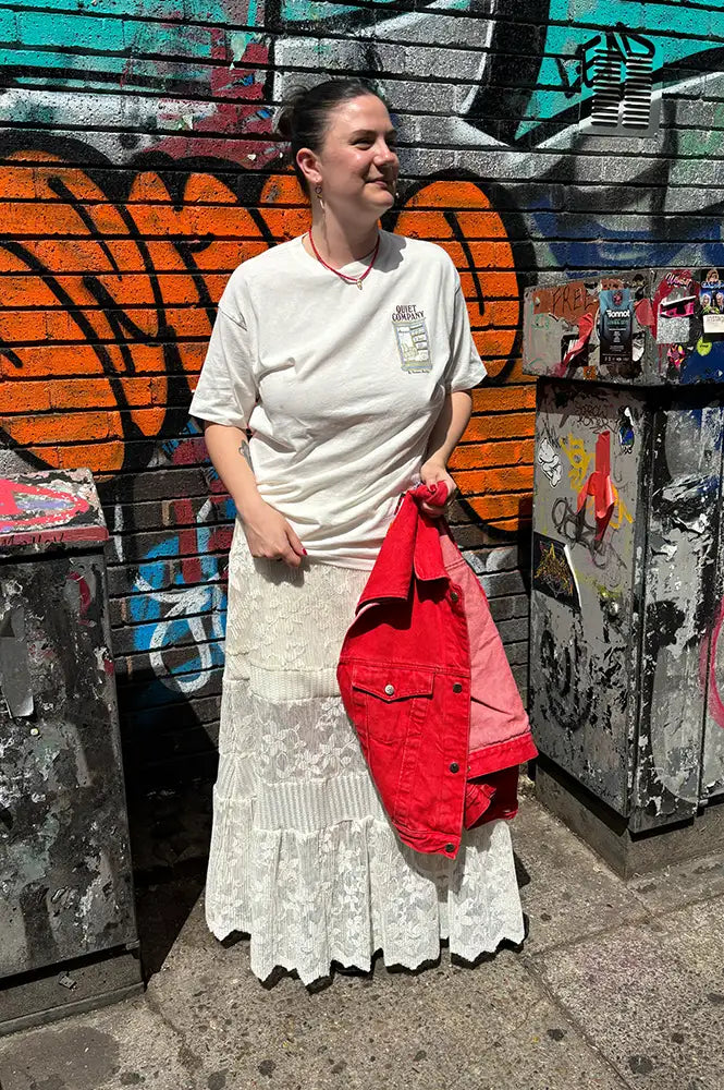 CUBIC Floral Print Lace White Panel Skirt
