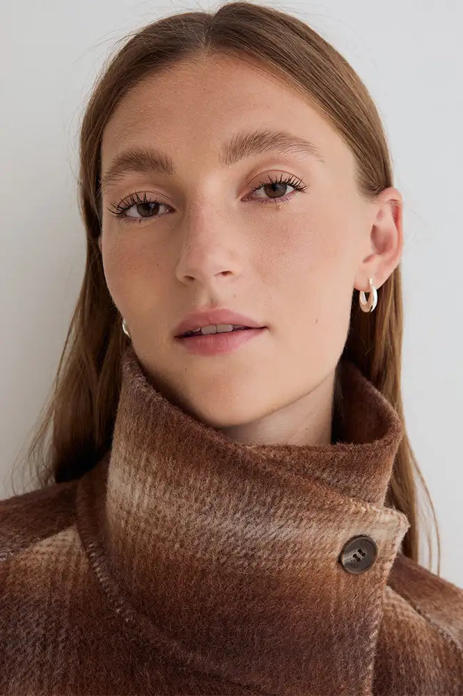 Yerse Camel Blur Check Coat