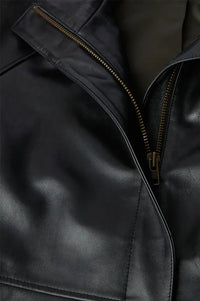 Soeur Gamma Black Glazed Leather Raglan Jacket